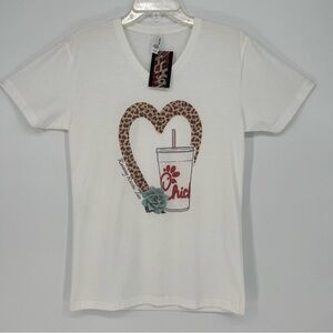 NEW Womens V-Neck T-Shirt Small White Chick-Fil-A Short Sleeve